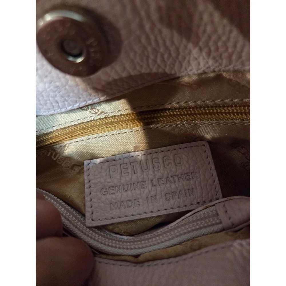 Petusco Handbag Pink Pebbled Genuine Leather Hobo Tote Bag Made In Spain NWT